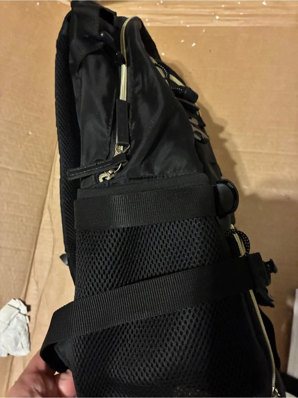 Black Men's Multi‑Pocket Backpack with Ivory Trim and Faux‑Croc Accent